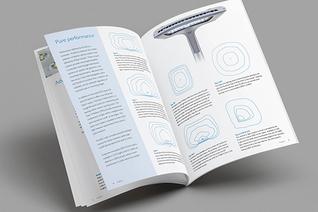 An inside view of a product brochure designed by Jim Chapin for Philips Gardco