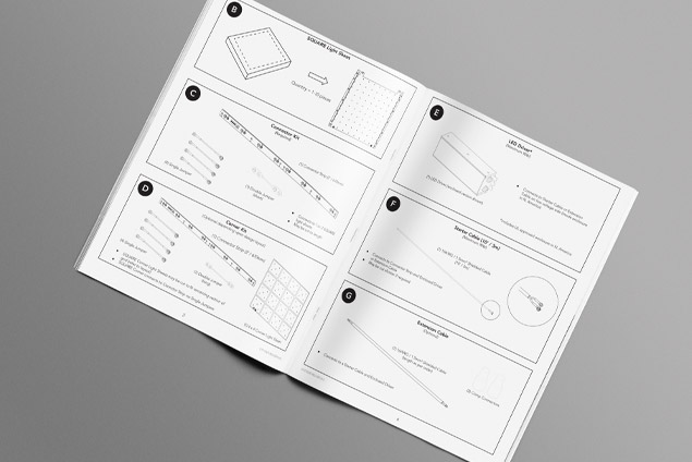 An instruction sheet booklet designed by Jim Chapin for Cooledge Lighting